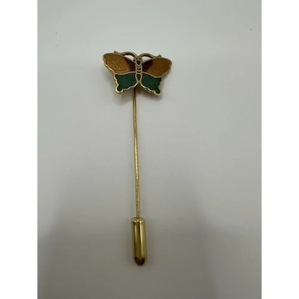 Vintage Cloisonne Butterfly Stick Pin Gold Tone Women's Jewelry - Picture 1 of 4